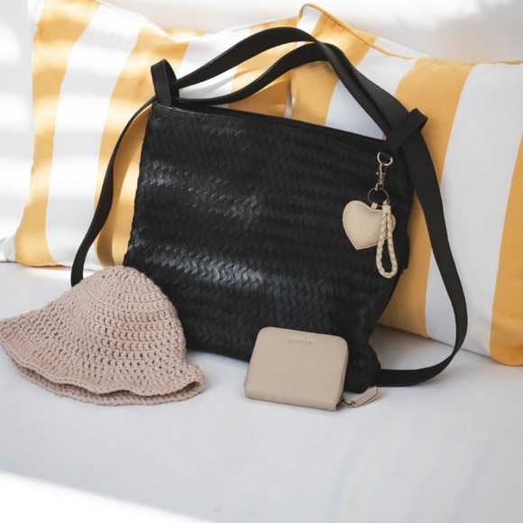 New Mandrn Leather ‘Evra’ Woven Tote black backpack - Picture 3 of 17